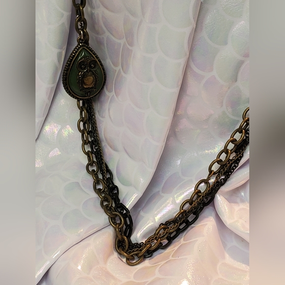 Owl Pendant Multistrand Chainlink Costume Necklace Modern - Picture 7 of 12